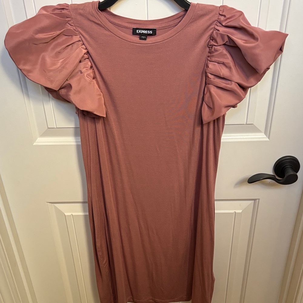 Express Mauve Ruffle Sleeve Dress